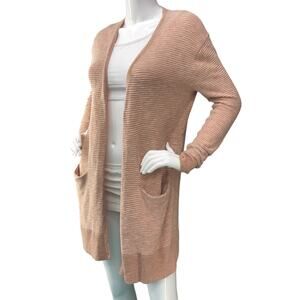 Madewell Womens XXS Cardigan Sweater Striped Tight Knit Long Pocket Dusty Pink